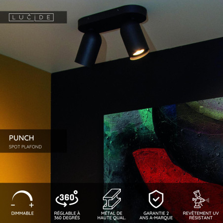 Lucide PUNCH - Spot plafond - 2xGU10 (MR16) - Noir
