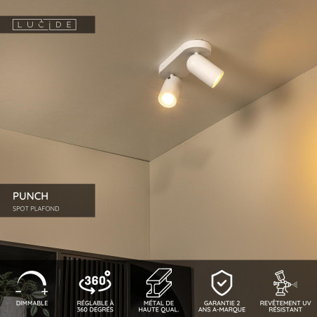 Lucide PUNCH - Spot plafond - 2xGU10 (MR16) - Blanc