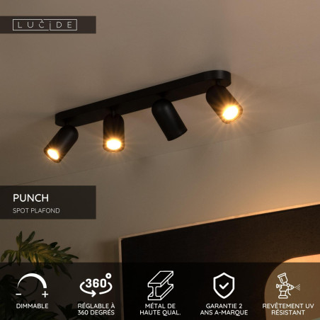 Lucide PUNCH - Spot plafond - 4xGU10 (MR16) - Noir