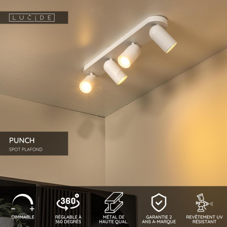 Lucide PUNCH - Spot plafond - 4xGU10 (MR16) - Blanc