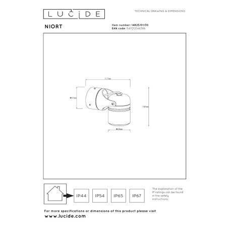 Lucide NIORT - Spot plafond Intérieur/Extérieur - 1xGU10 (MR16) - IP44 - Noir