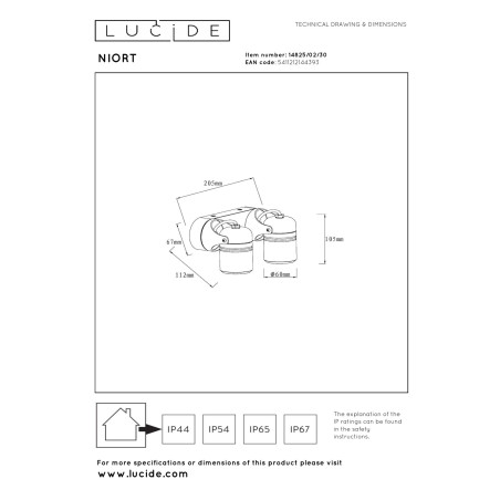 Lucide NIORT - Spot plafond Intérieur/Extérieur - 2xGU10 (MR16) - IP44 - Noir