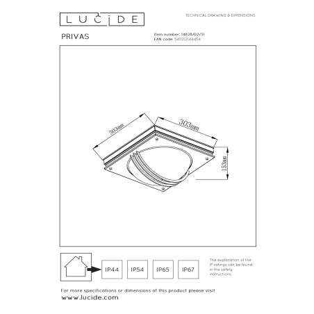 Lucide PRIVAS - Applique murale Intérieur/Extérieur - 2xE27 - IP44 - Blanc