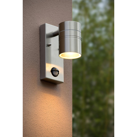 Lucide ARNE-LED IR - Spot mural / Applique mural Intérieur/Extérieur - Ø 6,3 cm - LED - GU10 (MR16) - H 16,3 cm - Chrome Dépoli