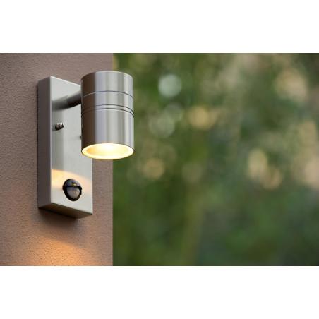 Lucide ARNE-LED IR - Spot mural / Applique mural Intérieur/Extérieur - Ø 6,3 cm - LED - GU10 (MR16) - H 16,3 cm - Chrome Dépoli
