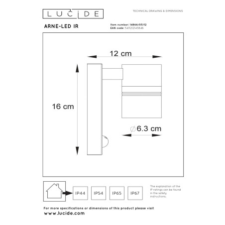Lucide ARNE-LED IR - Spot mural / Applique mural Intérieur/Extérieur - Ø 6,3 cm - LED - GU10 (MR16) - H 16,3 cm - Chrome Dépoli