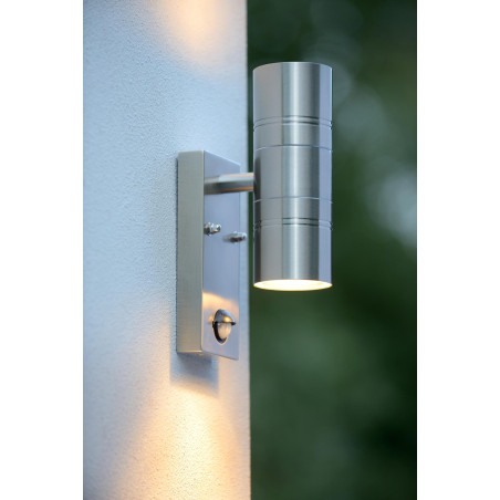 Lucide ARNE-LED IR - Spot mural / Applique mural Intérieur/Extérieur - Ø 6,3 cm - LED - GU10 (MR16) - H 22,5 cm - Chrome Dépoli