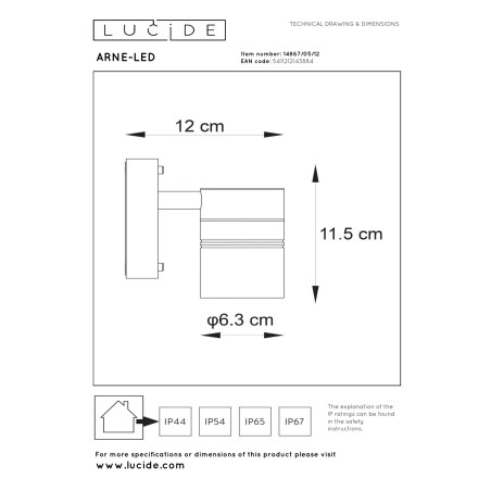 Lucide ARNE-LED - Spot mural / Applique mural Intérieur/Extérieur - Ø 6,3 cm - LED - GU10 (MR16) - 1x5W 2700K - IP44 - Chrome