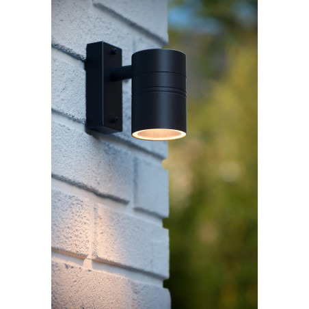 Lucide ARNE-LED - Spot mural / Applique mural Intérieur/Extérieur - Ø 6,3 cm - LED - GU10 (MR16) - 1x5W 2700K - IP44 - Noir