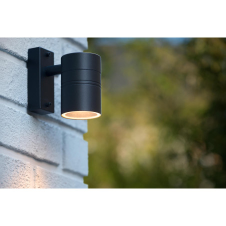 Lucide ARNE-LED - Spot mural / Applique mural Intérieur/Extérieur - Ø 6,3 cm - LED - GU10 (MR16) - 1x5W 2700K - IP44 - Noir