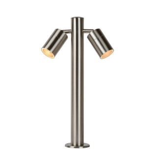 Lucide ARNE-LED - Borne extérieur - Ø 6,3 cm - LED - GU10 (MR16) - 2x5W 2700K - IP44 - Chrome Dépoli