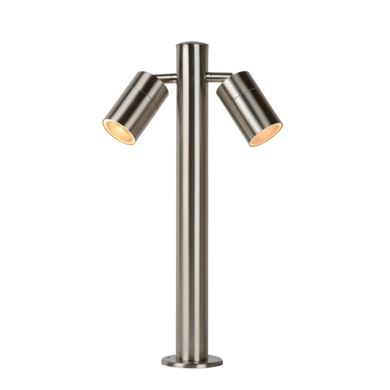 Lucide ARNE-LED - Borne extérieur - Ø 6,3 cm - LED - GU10 (MR16) - 2x5W 2700K - IP44 - Chrome Dépoli