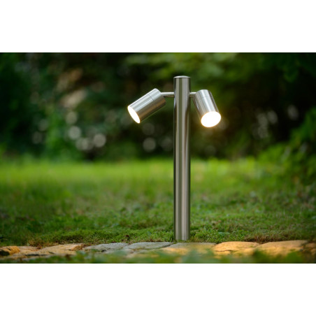 Lucide ARNE-LED - Borne extérieur - Ø 6,3 cm - LED - GU10 (MR16) - 2x5W 2700K - IP44 - Chrome Dépoli
