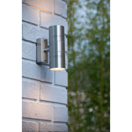 Lucide ARNE-LED - Applique murale Intérieur/Extérieur - Ø 6,3 cm - LED - GU10 (MR16) - 2x5W 2700K - IP44 - Chrome Dépoli