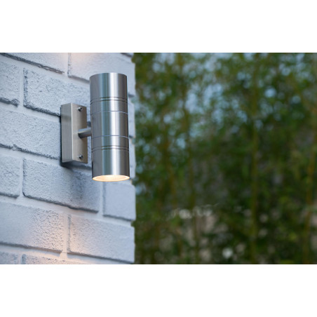 Lucide ARNE-LED - Applique murale Intérieur/Extérieur - Ø 6,3 cm - LED - GU10 (MR16) - 2x5W 2700K - IP44 - Chrome Dépoli