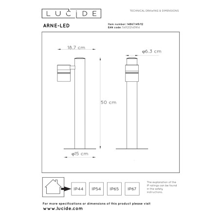 Lucide ARNE-LED - Borne extérieur - Ø 6,3 cm - LED - GU10 (MR16) - 1x5W 2700K - IP44 - Chrome Dépoli
