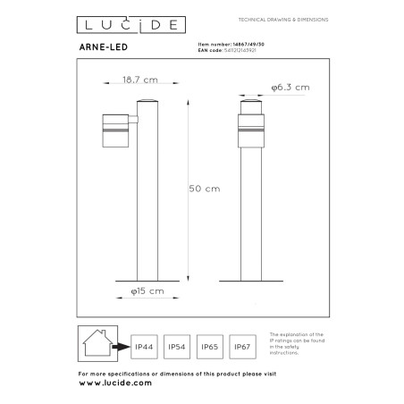 Lucide ARNE-LED - Borne extérieur - Ø 6,3 cm - LED - GU10 (MR16) - 1x5W 2700K - IP44 - Noir