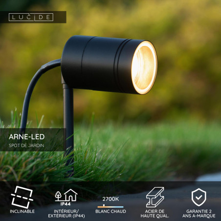 Lucide ARNE-LED - Spot de jardin - Ø 6,3 cm - LED - GU10 (MR16) - 1x5W 2700K - IP44 - Noir