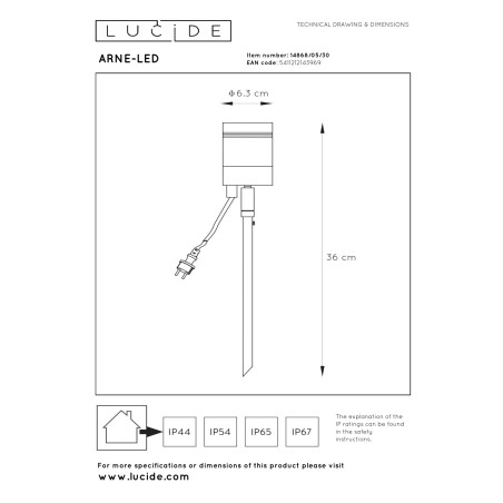 Lucide ARNE-LED - Spot de jardin - Ø 6,3 cm - LED - GU10 (MR16) - 1x5W 2700K - IP44 - Noir