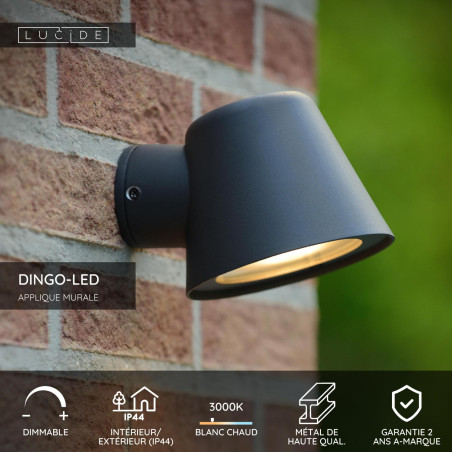 Lucide DINGO-LED - Applique murale Intérieur/Extérieur - LED Dim. - GU10 (MR16) - 1x5W 3000K - IP44 - Anthracite
