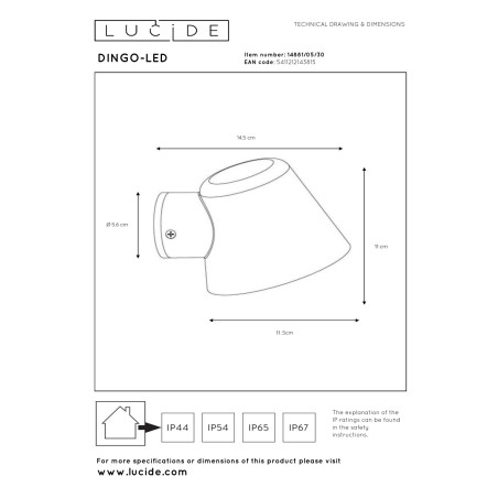 Lucide DINGO-LED - Applique murale Intérieur/Extérieur - LED Dim. - GU10 (MR16) - 1x5W 3000K - IP44 - Anthracite