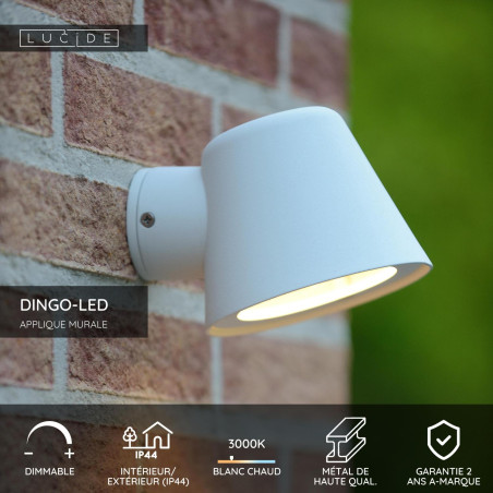 Lucide DINGO-LED - Applique murale Intérieur/Extérieur - LED Dim. - GU10 (MR16) - 1x5W 3000K - IP44 - Blanc