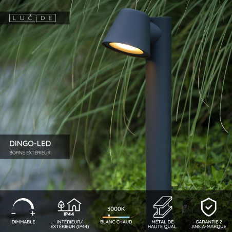 Lucide DINGO-LED - Borne extérieur - LED Dim. - GU10 (MR16) - 1x5W 3000K - IP44 - Anthracite