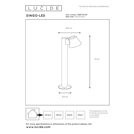 Lucide DINGO-LED - Borne extérieur - LED Dim. - GU10 (MR16) - 1x5W 3000K - IP44 - Anthracite