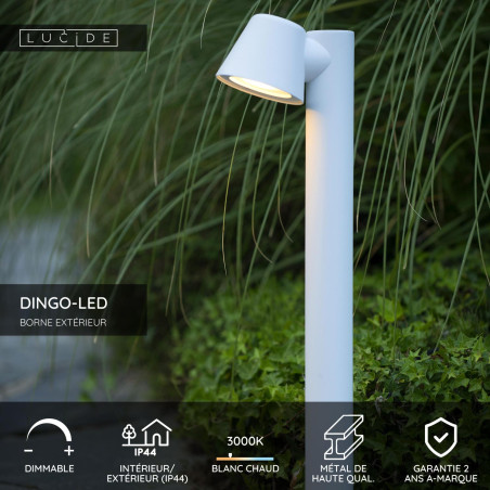 Lucide DINGO-LED - Borne extérieur - LED Dim. - GU10 (MR16) - 1x5W 3000K - IP44 - Blanc