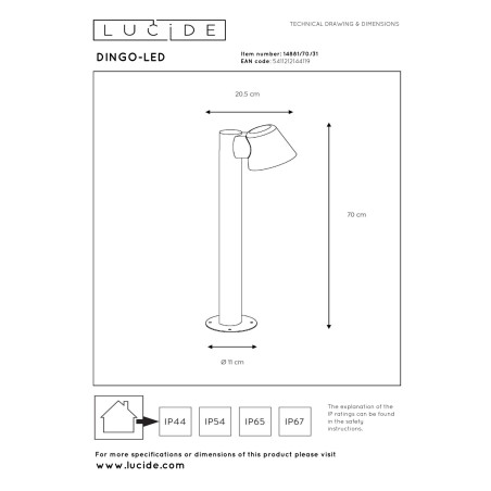 Lucide DINGO-LED - Borne extérieur - LED Dim. - GU10 (MR16) - 1x5W 3000K - IP44 - Blanc