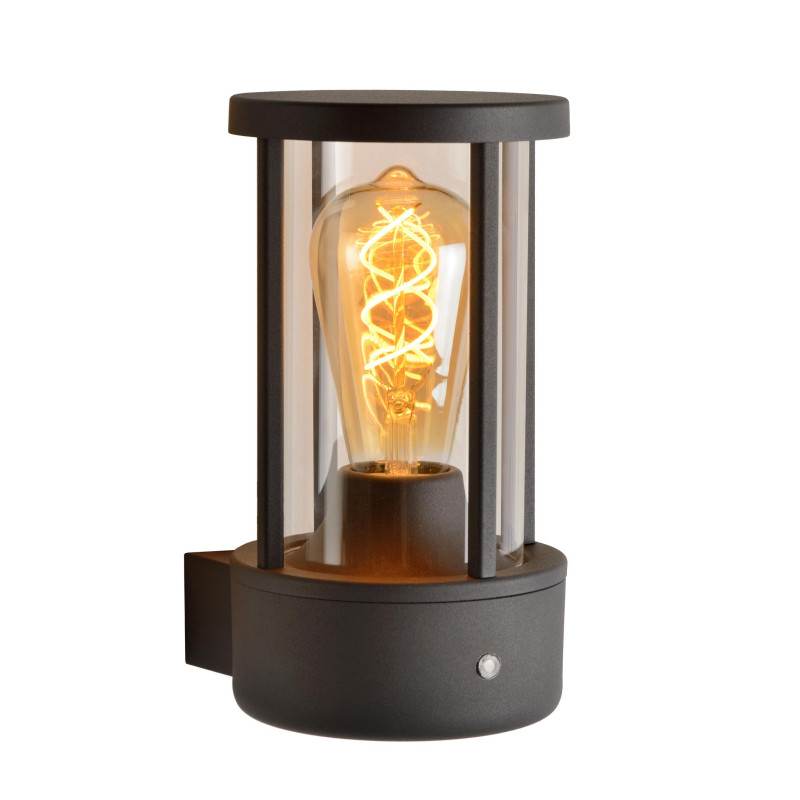 Lucide LORI - Applique murale Intérieur/Extérieur - Ø 12 cm - 1xE27 - IP44 - Détecteur Jour/Nuit - Anthracite