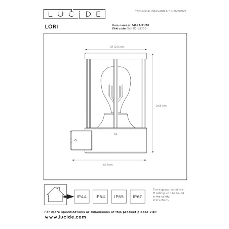 Lucide LORI - Applique murale Intérieur/Extérieur - Ø 12 cm - 1xE27 - IP44 - Détecteur Jour/Nuit - Anthracite