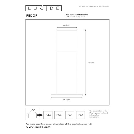 Lucide FEDOR - Borne extérieur - 1xE27 - IP44 - Noir