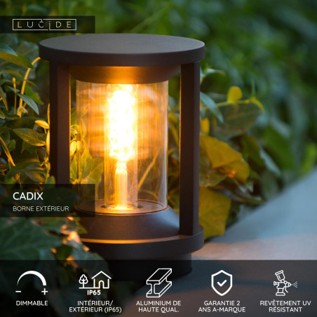 Lucide CADIX - Borne extérieur - Ø 16 cm - 1xE27 - IP65 - Noir - H 22 cm