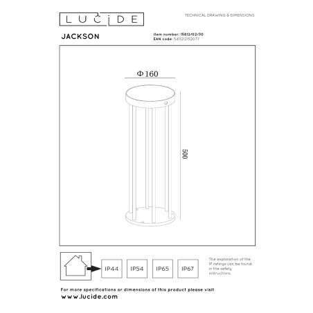 Lucide JACKSON - Borne extérieur- Énergie Solaire - Ø 16 cm - LED Dim. - 1x2W 3000K - IP65- Détecteur De Mouvement & Jour/Nuit