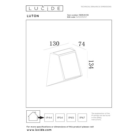 Lucide LUTON - Applique murale- Énergie Solaire - LED Dim. - 1x2W 2700K/3000K - IP54- Détecteur De Mouvement & Jour/Nuit - Noir