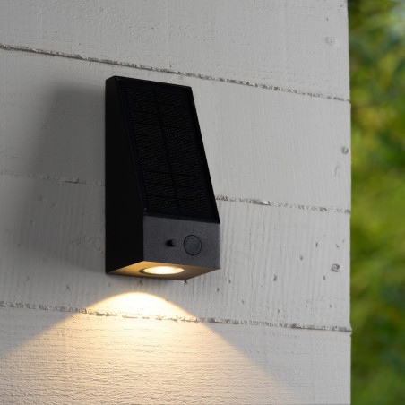 Lucide IRWIN - Applique murale- Énergie Solaire - LED Dim. - 1x2W 3000K - IP54- Détecteur De Mouvement & Jour/Nuit - Noir
