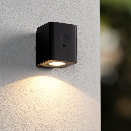 Lucide RAMIN - Applique murale- Énergie Solaire - LED Dim. - 1x1W 2700K/3000K - IP54- Détecteur De Mouvement & Jour/Nuit - Noir