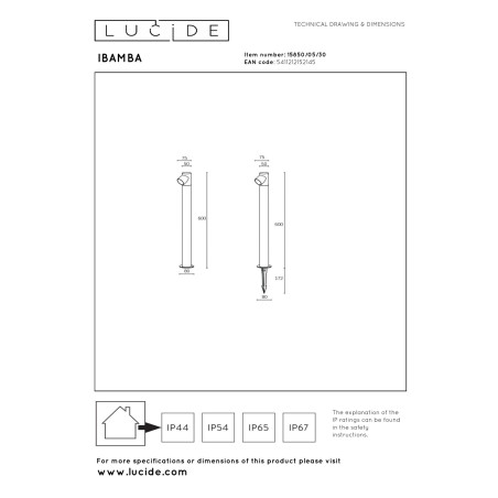 Lucide IBAMBA - Borne extérieur - LED - 1x6W 3000K - IP65 - Noir