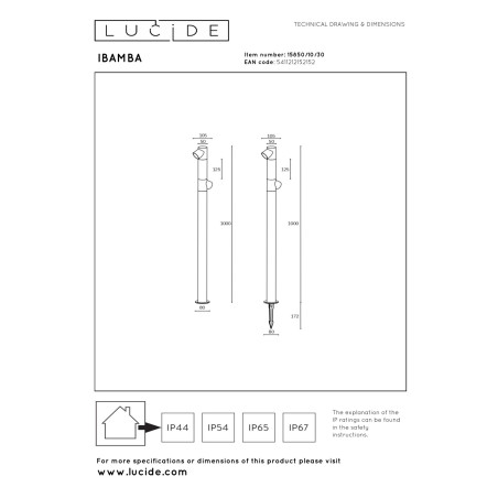 Lucide IBAMBA - Borne extérieur - LED - 2x6W 3000K - IP65 - Noir