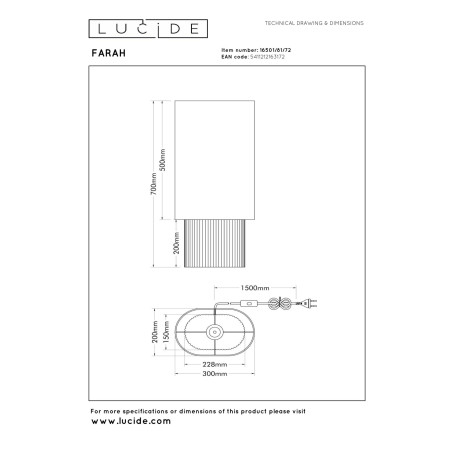 Lucide FARAH - Lampe de table - 1xE27 - Blanc - Vibes