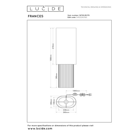 Lucide FRANCES - Lampadaire - 1xE27 - Blanc - Vibes