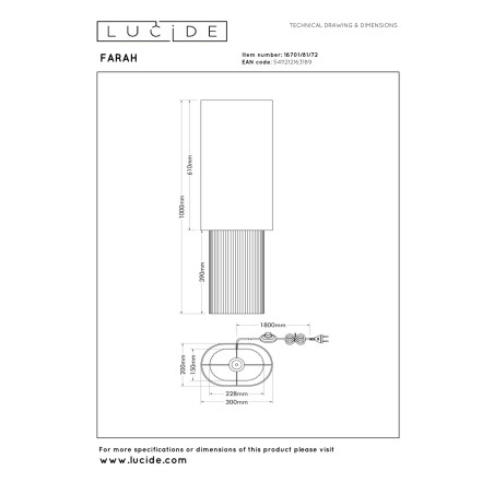 Lucide FARAH - Lampadaire - 1xE27 - Blanc - Vibes
