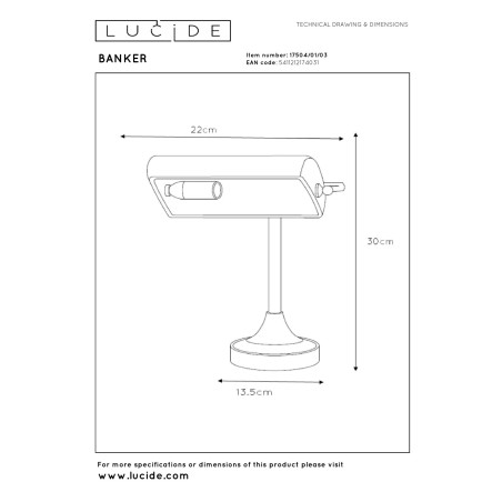 Lucide BANKER - Lampe de bureau - 1xE14 - Bronze