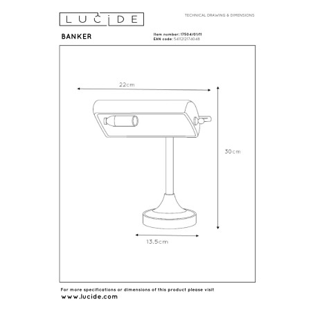 Lucide BANKER - Lampe de bureau - 1xE14 - Chrome