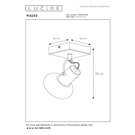 Lucide MADEE - Spot plafond - 1xE14 - Noir