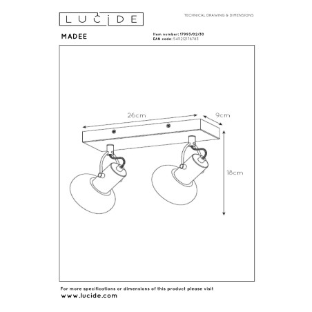 Lucide MADEE - Spot plafond - 2xE14 - Noir