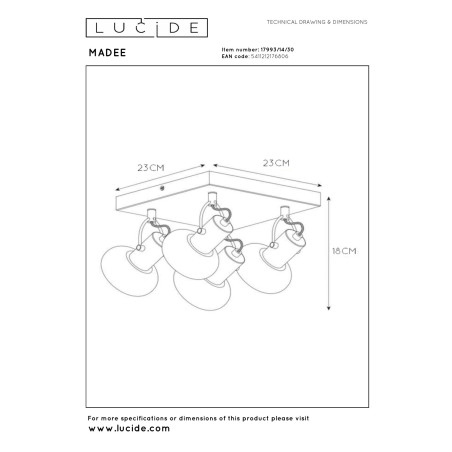 Lucide MADEE - Spot plafond - 4xE14 - Noir