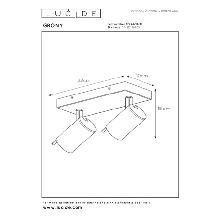 Lucide GRONY - Spot plafond - LED Dim to warm - GU10 (MR16) - 2x5W 2200K/3000K - Noir