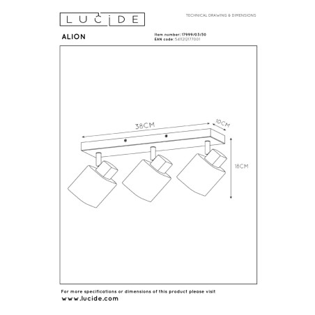 Lucide ALION - Spot plafond - 3xE14 - Noir
